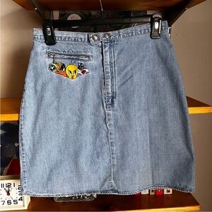 Vintage Looney Tunes Denim Mini Skirt | 90s Cartooncore Y2K Streetwear S